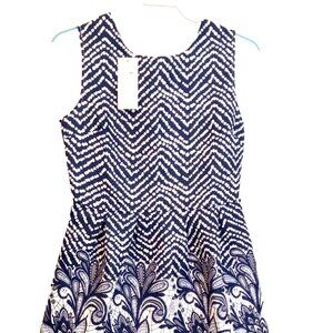 Women's Dress Black and White Textured Fit & Flare Mini Sleeveless size Large